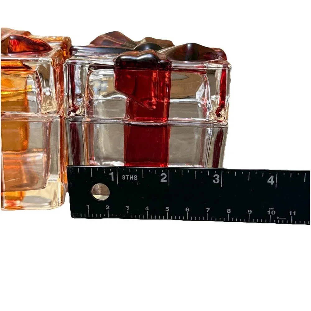 Vintage Glass Present Trinket Boxes Red & Orange Ribbon Gift Box Lot of 2